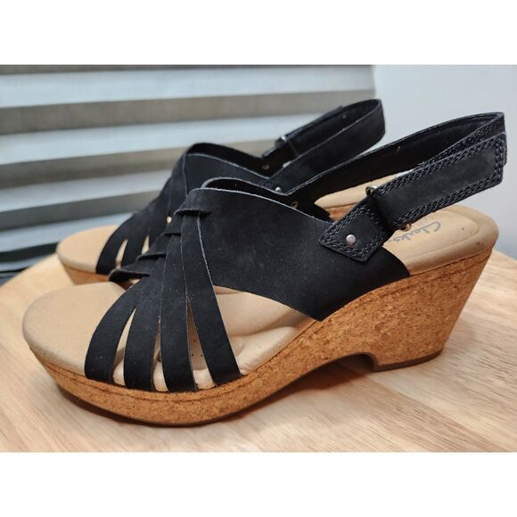 Clarks Giselle Wedge Sandals – Women’s Size 11 Black Open-Toe - Picture 2 of 10